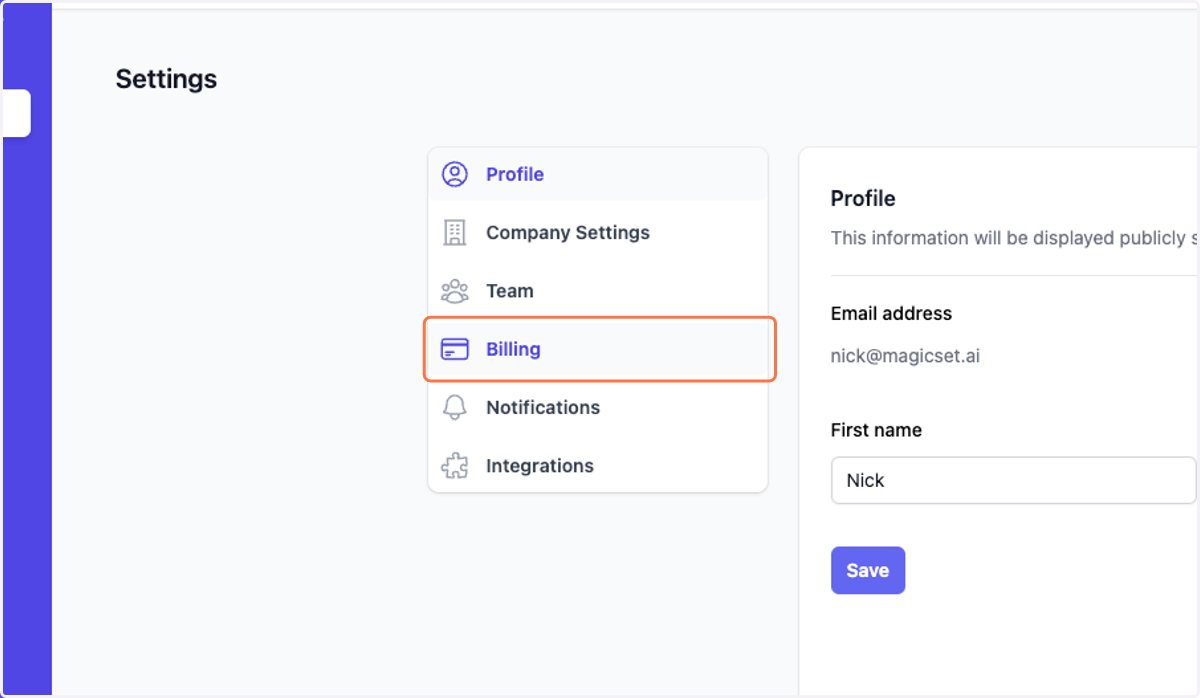 Click on Billing