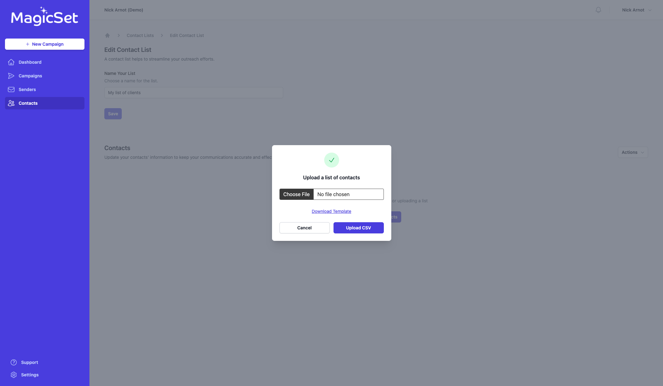 Click on Download Template