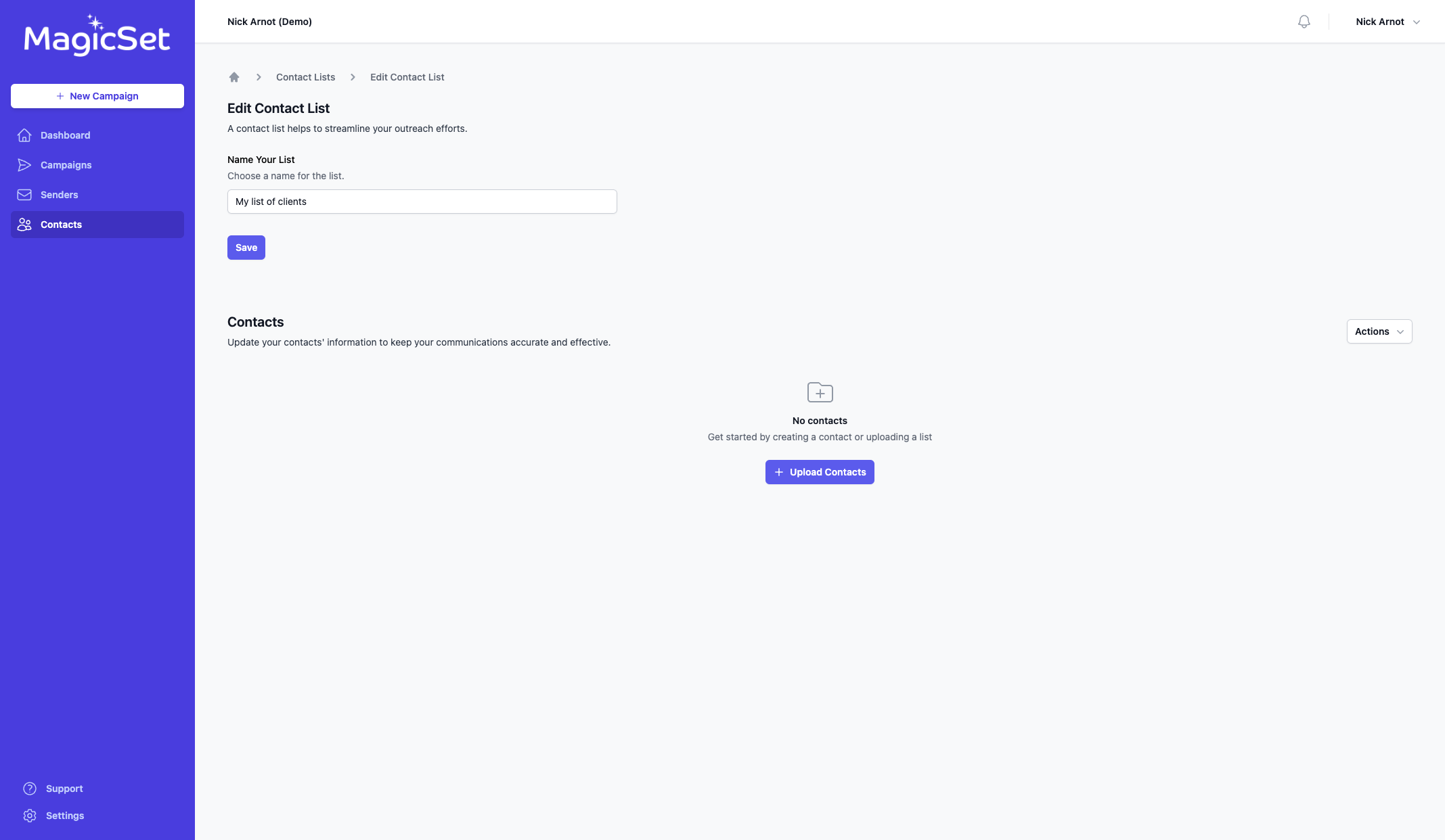 Click on Upload Contacts