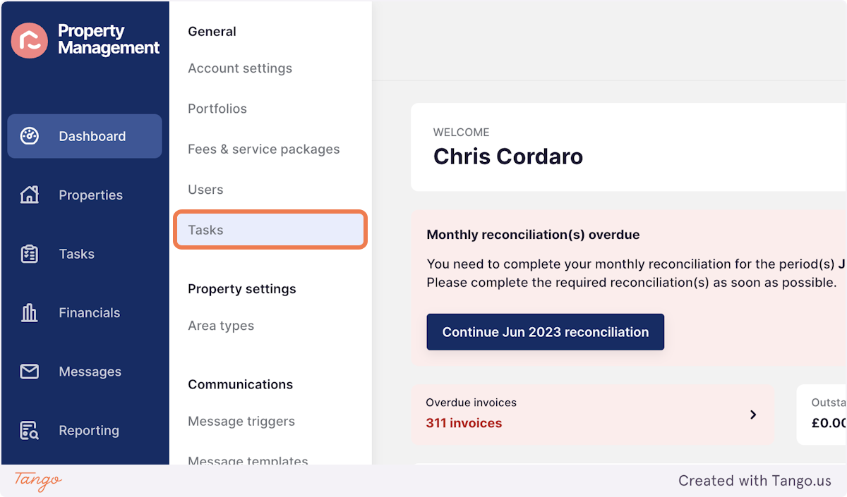 Click on Tasks