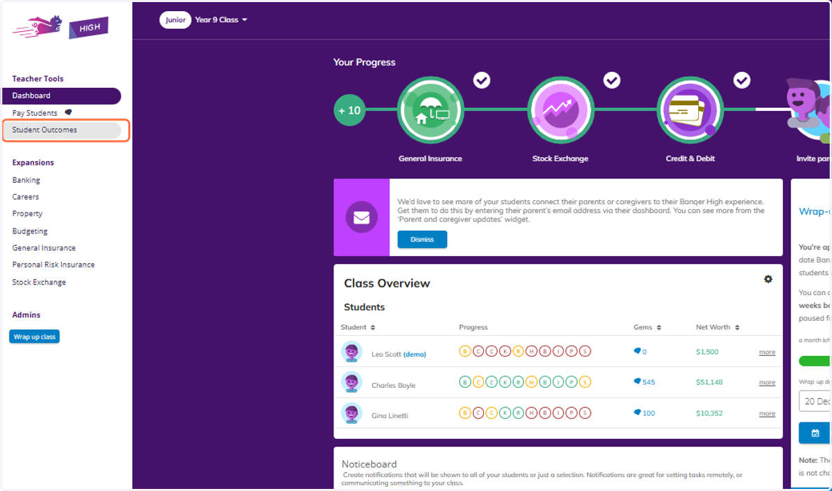 From the menu on the left, click on Student Outcomes.