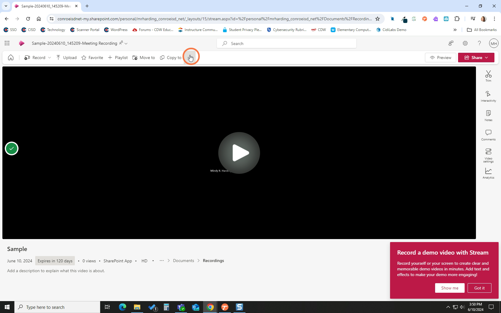 To download a recording, click the three dots.