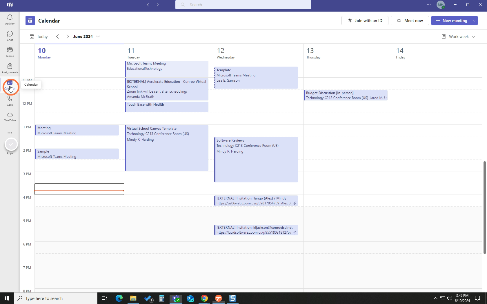 In Microsoft Teams, click Calendar.