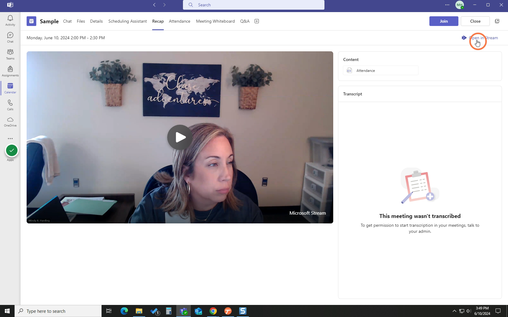 Click Open in Stream