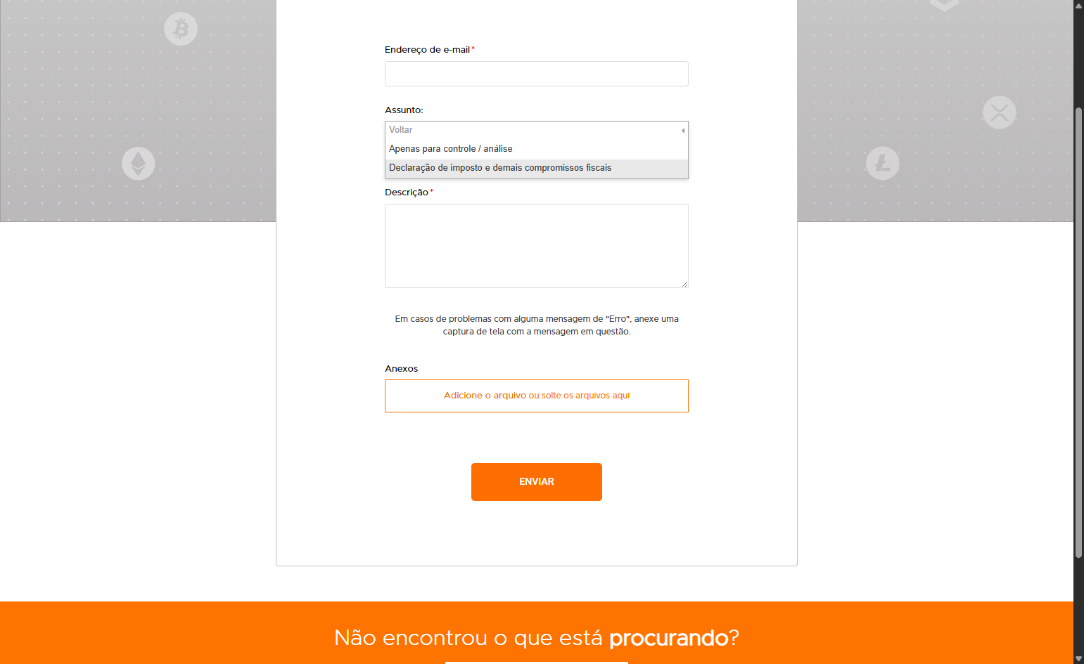 Selecione a opção Declaração de imposto e demais compromissos fiscais