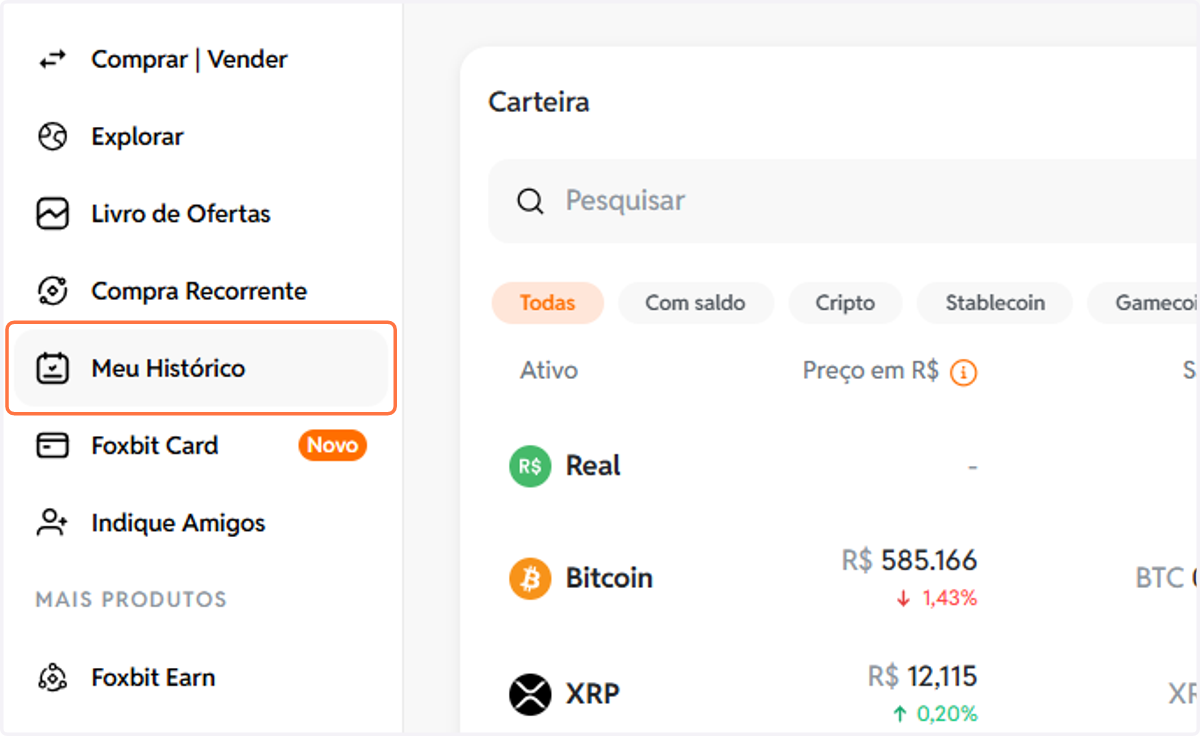 Clique em Meu Histórico