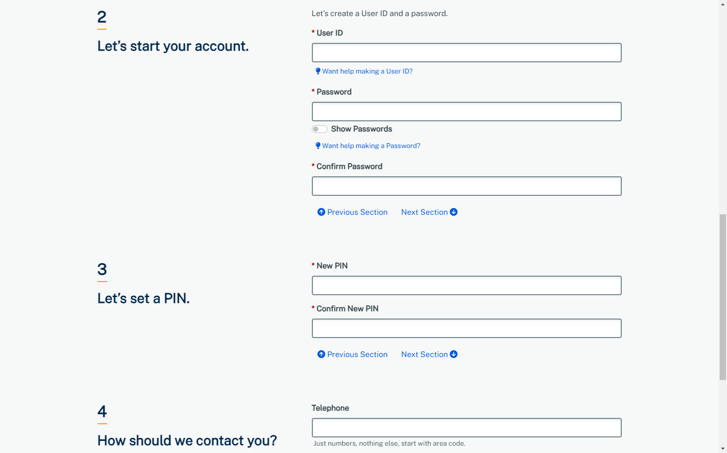 Create a User ID and Password