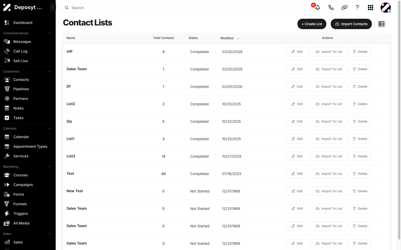 Step 4: You will be taken to the Lists section.