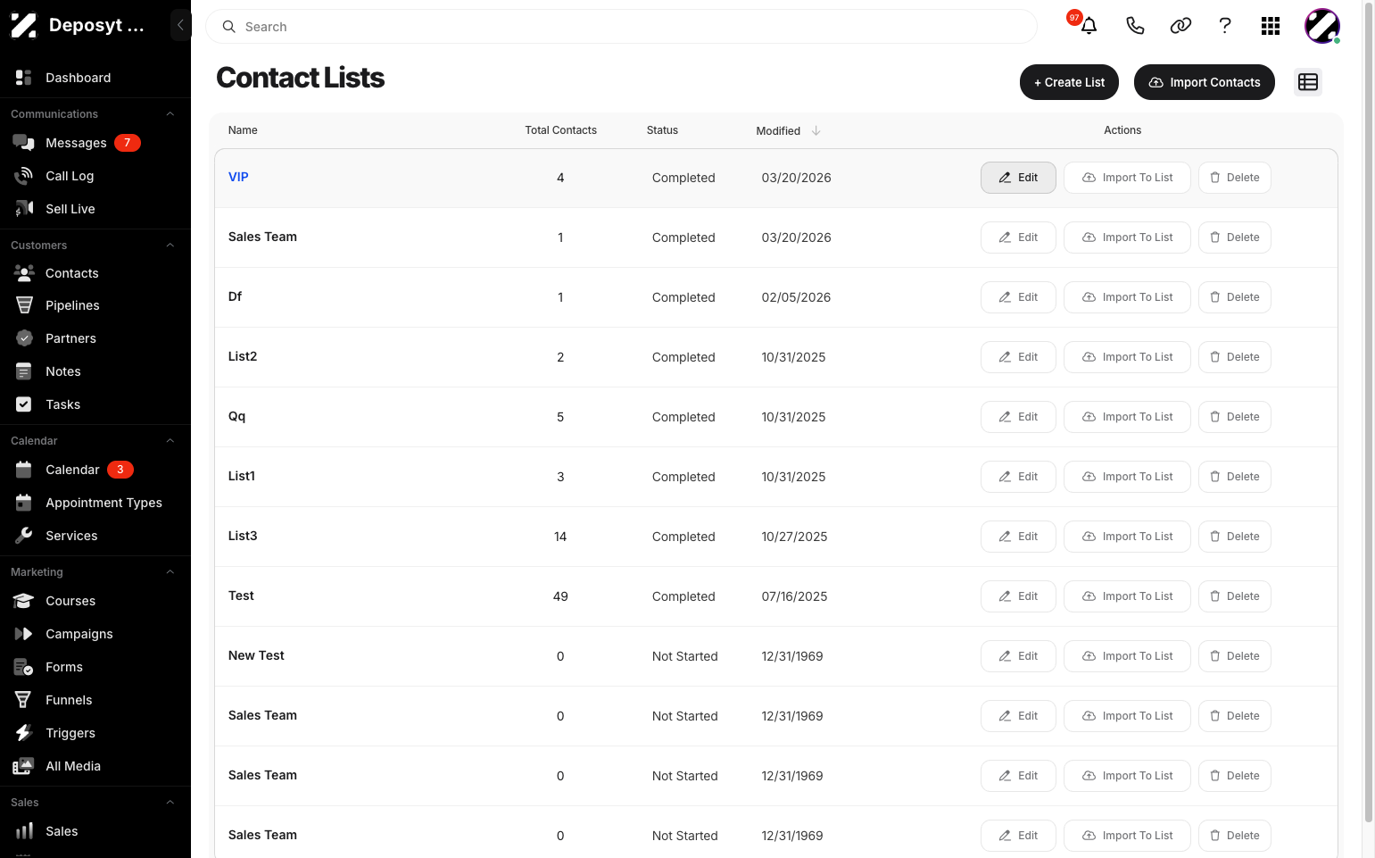 Step 5: To edit a list, select the list and click the Edit button.