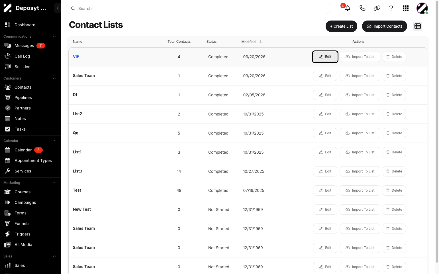 Step 5: To edit a list, select the list and click the Edit button.