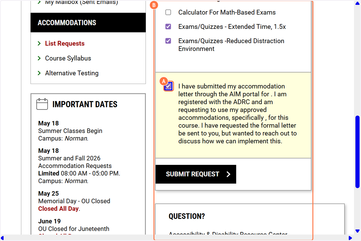 A. Review the submission agreement. B. Click on Submit Request.
