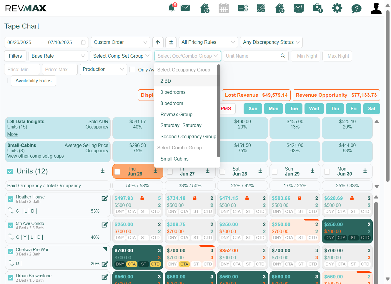 Next, use the Occupancy Group filter to narrow down the results.