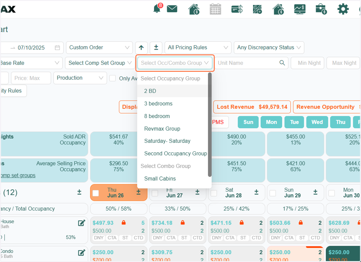 Next, use the Occupancy Group filter to narrow down the results.