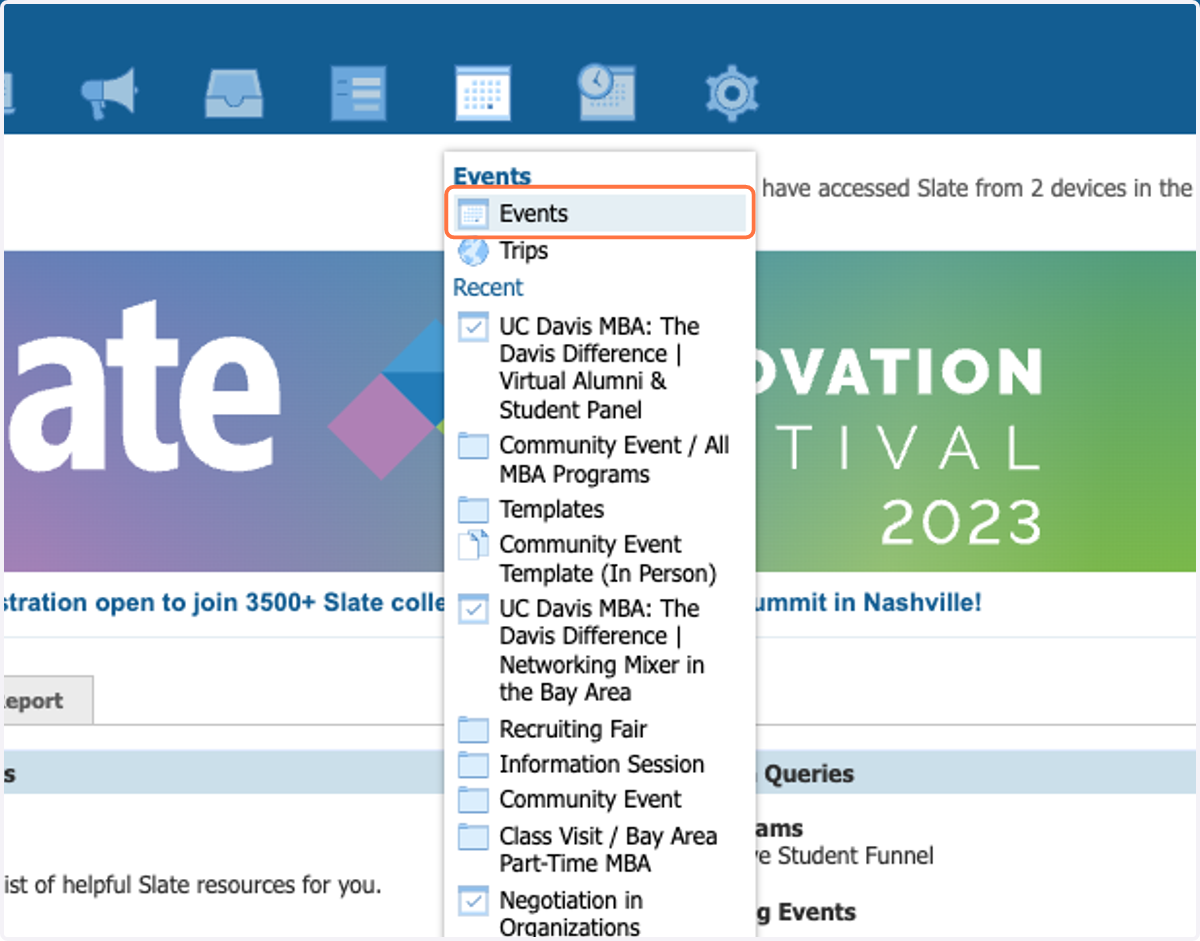 Click on Events