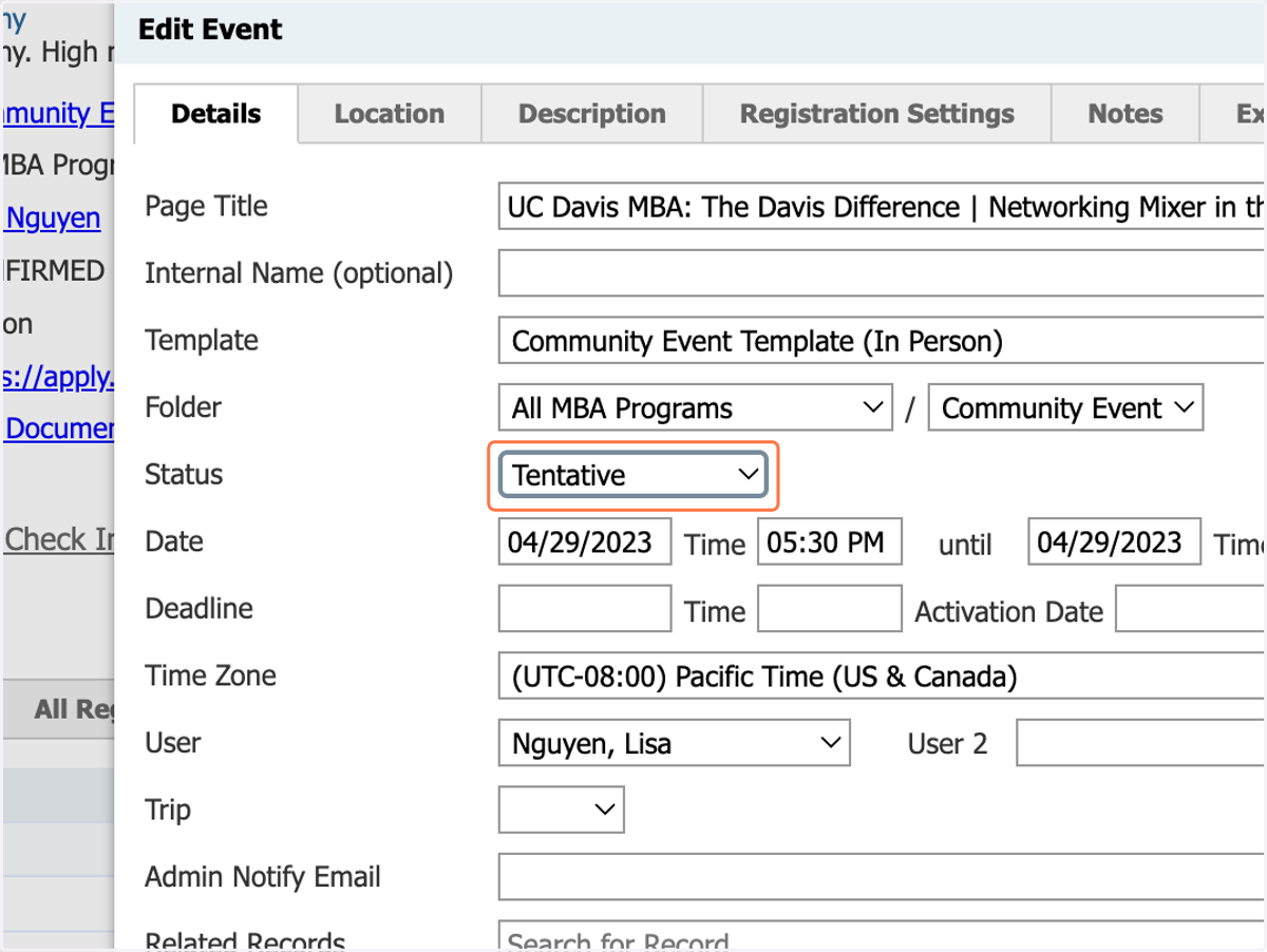 Select Tentative from Status