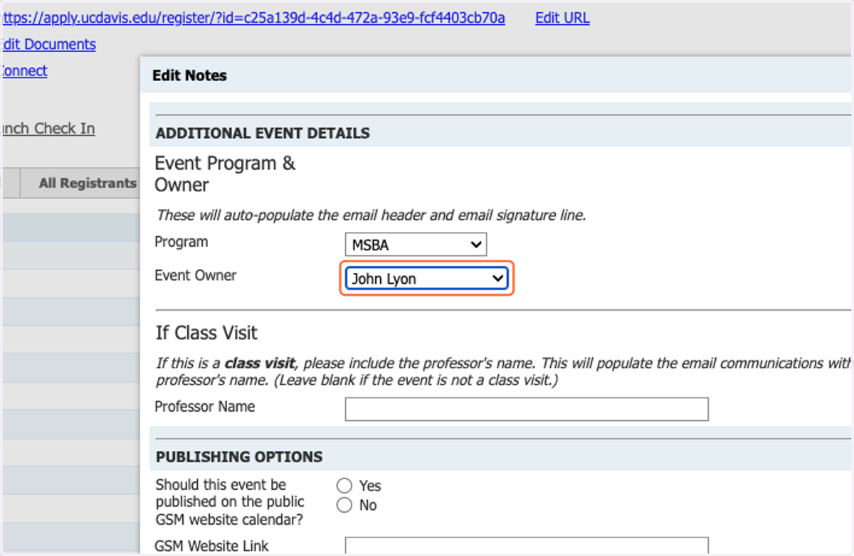 Select Event Owner