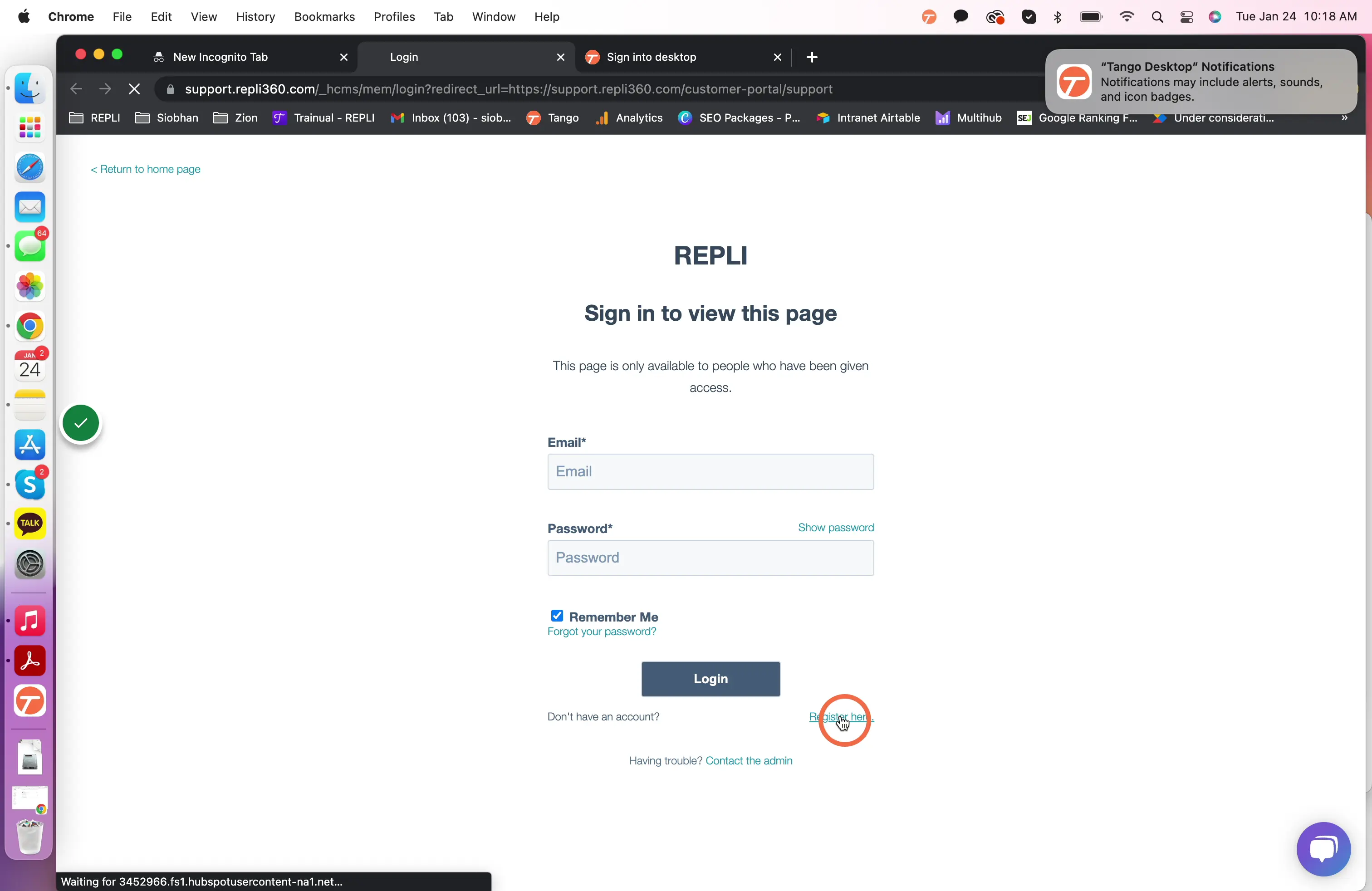 On the sign-in page, click Register Here