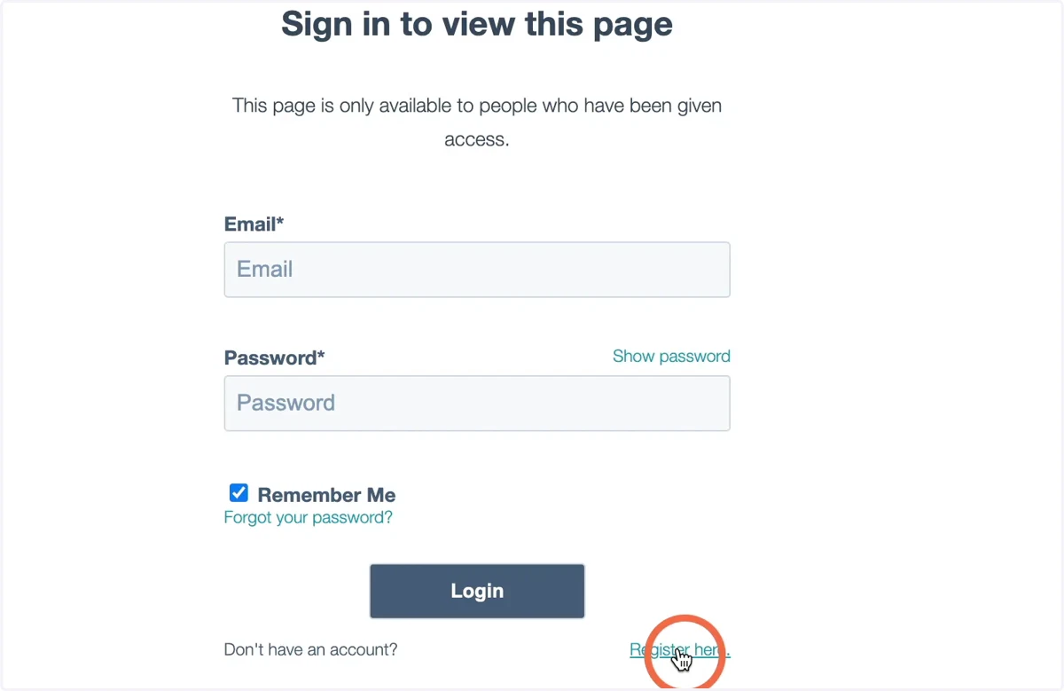 On the sign-in page, click Register Here