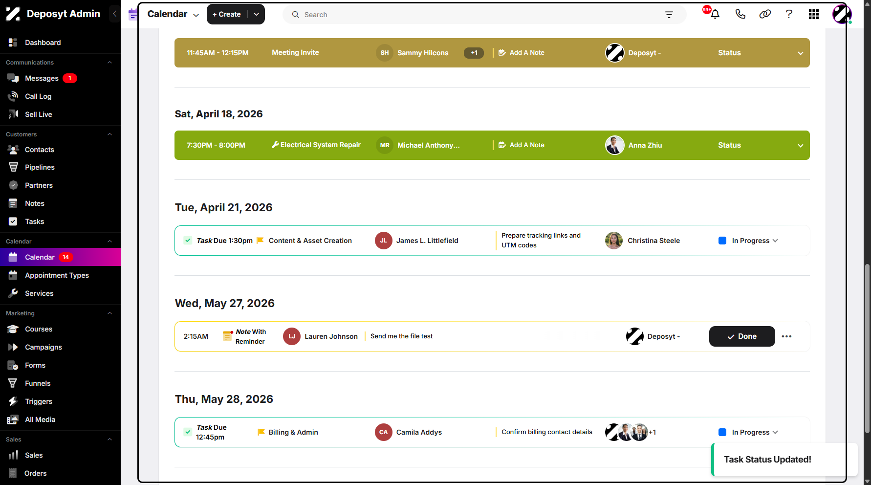 Step 6: A notification will appear confirming that you have successfully updated the task status.