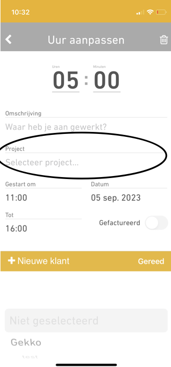 Selecteer en koppel jouw klant/project.