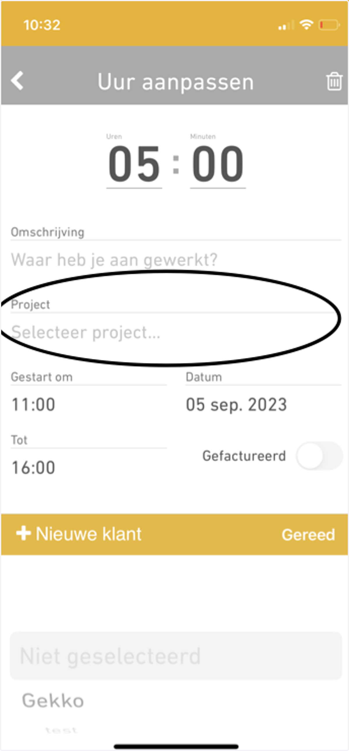 Selecteer en koppel jouw klant/project.