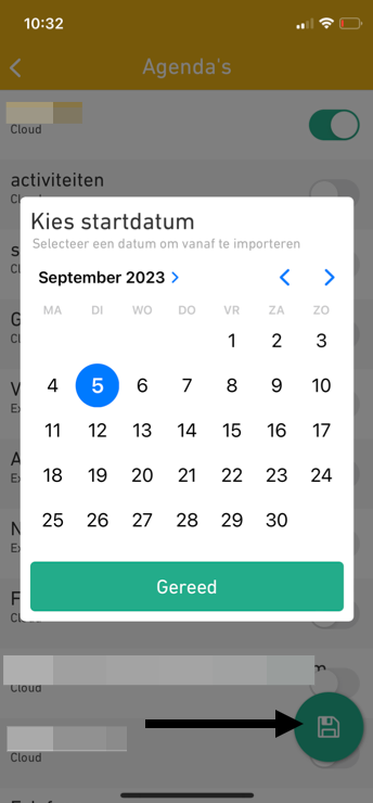 Selecteer de gewenste agenda's en de gewenste startdatum en sla tot slot jouw koppeling op.