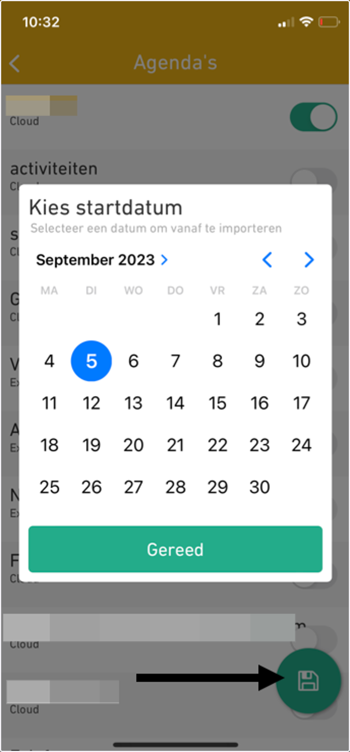 Selecteer de gewenste agenda's en de gewenste startdatum en sla tot slot jouw koppeling op.