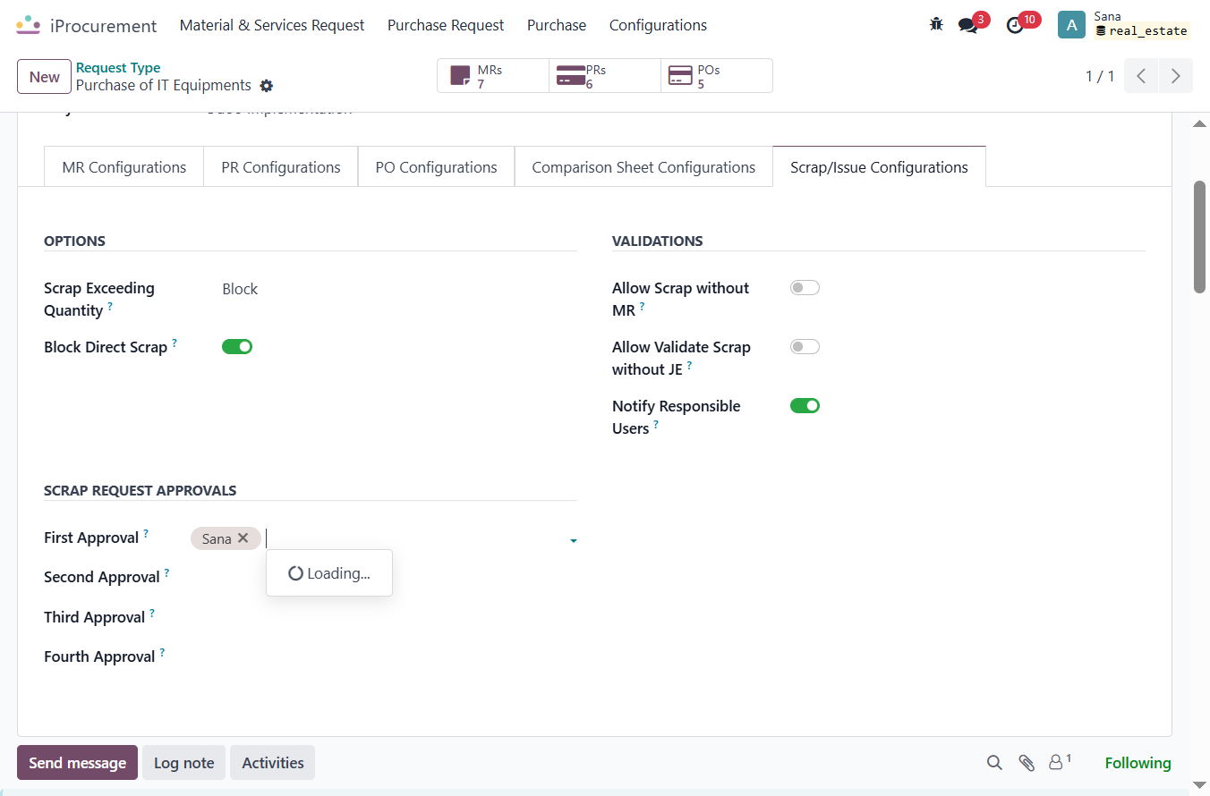 Click on First Approval? User can Add the employee for approving the Scrap Request in this menu.