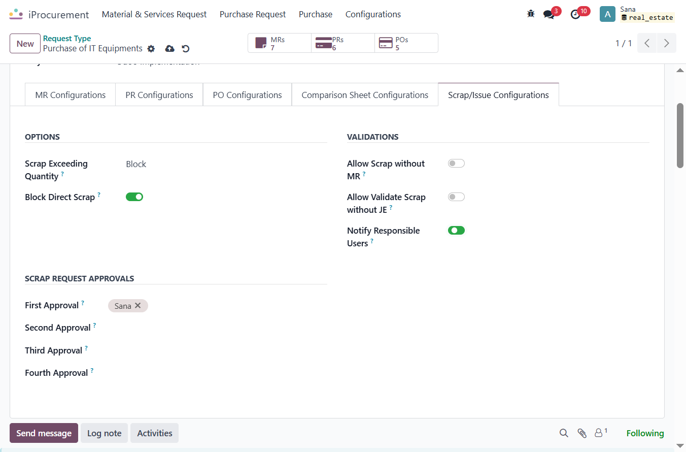 Check Notify Responsible Users? User can Notify the Responsible Person on Scrap request by enabling this button