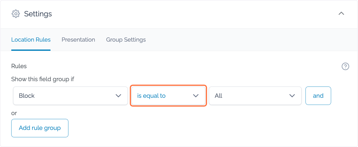 Select 'is equal to' from the dropdown Select 'is equal to' from the dropdown