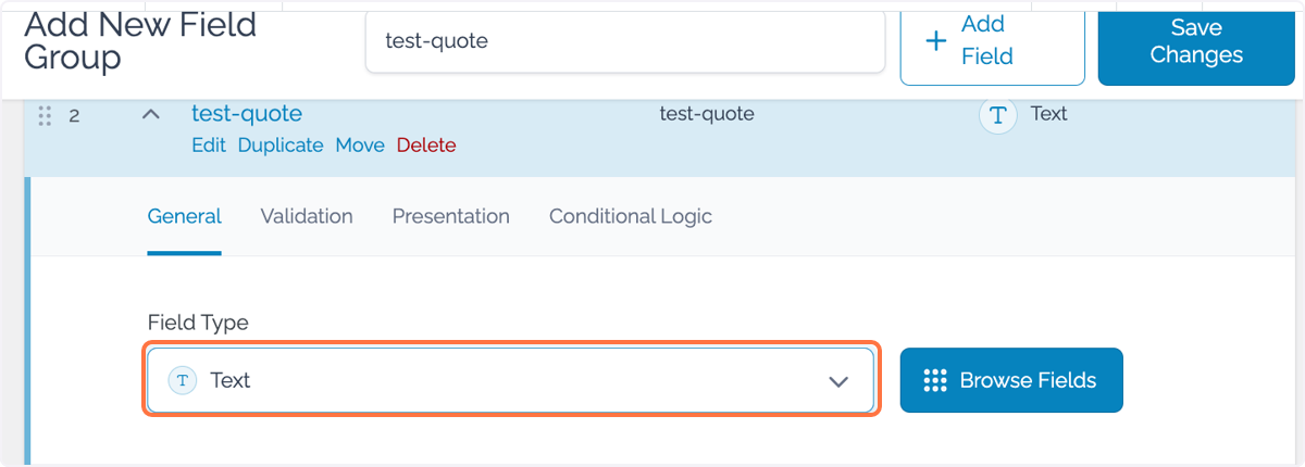 Select your desired Field type from the dropdown Select your desired Field type from the dropdown
