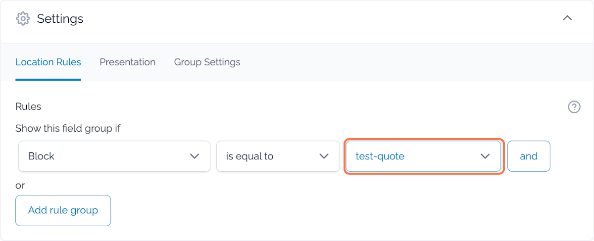 Select 'test-quote' from the dropdown