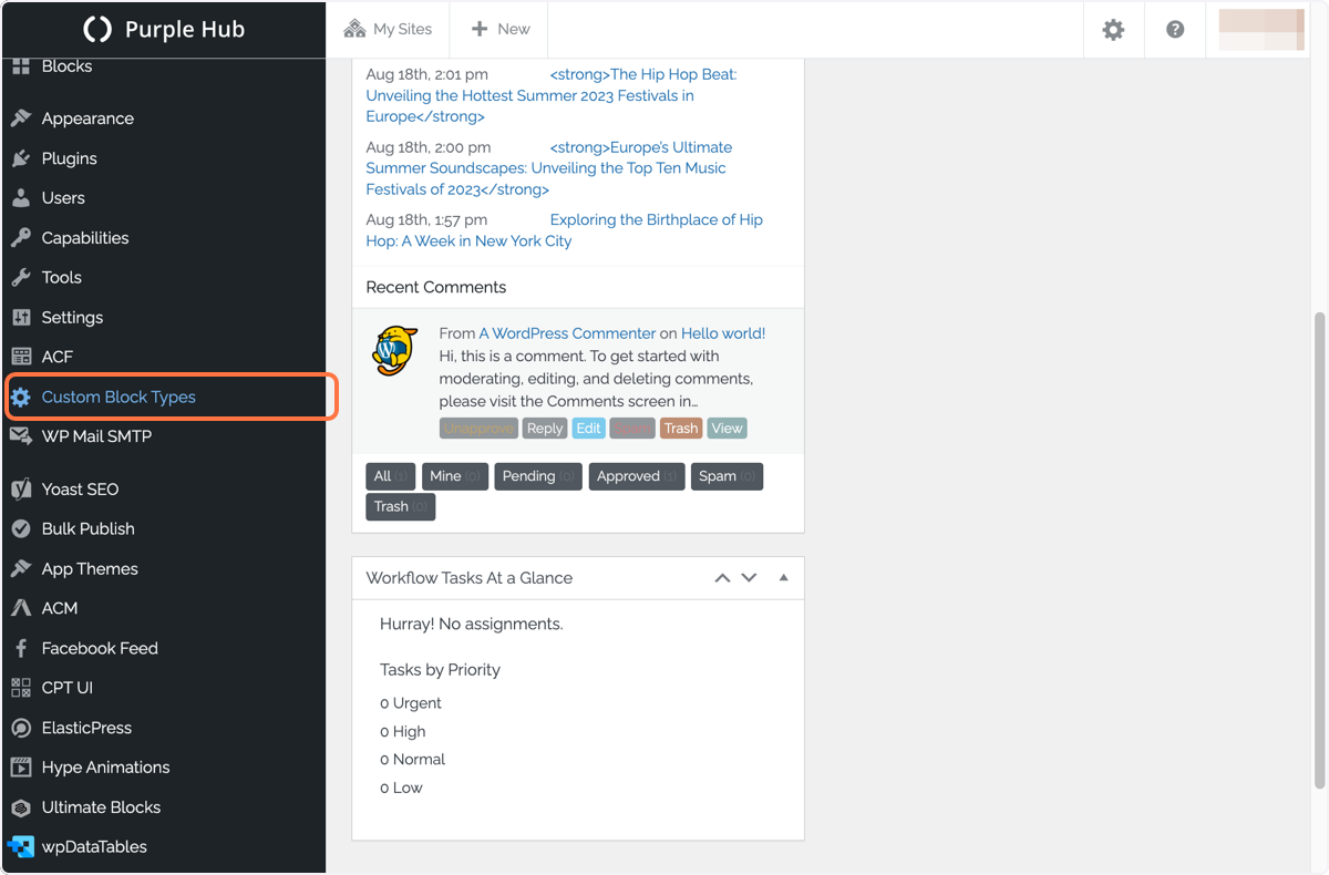 Click on 'Custom Block Types' Click on 'Custom Block Types'