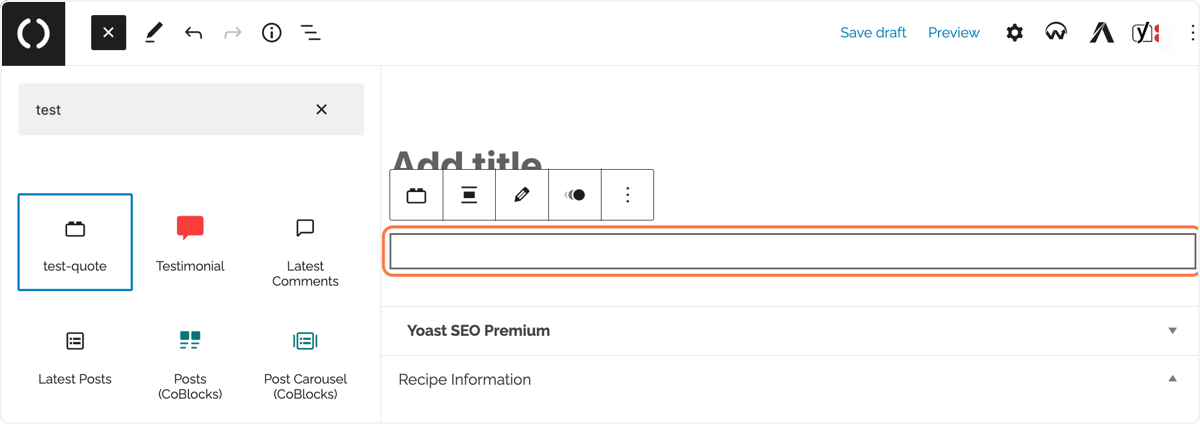 Use your customized block in your article content. Use your customized block in your article content.