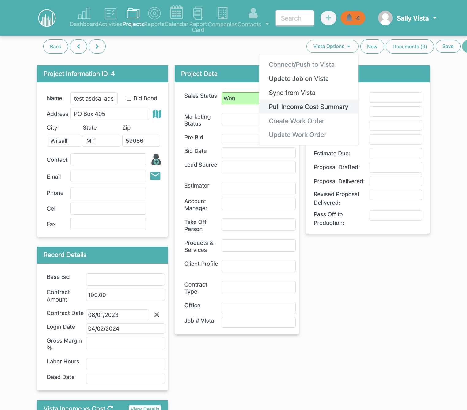 Click on Pull Income Cost Summary