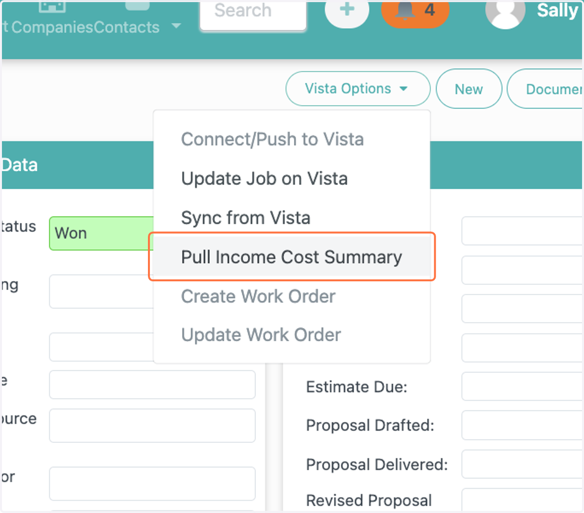 Click on Pull Income Cost Summary