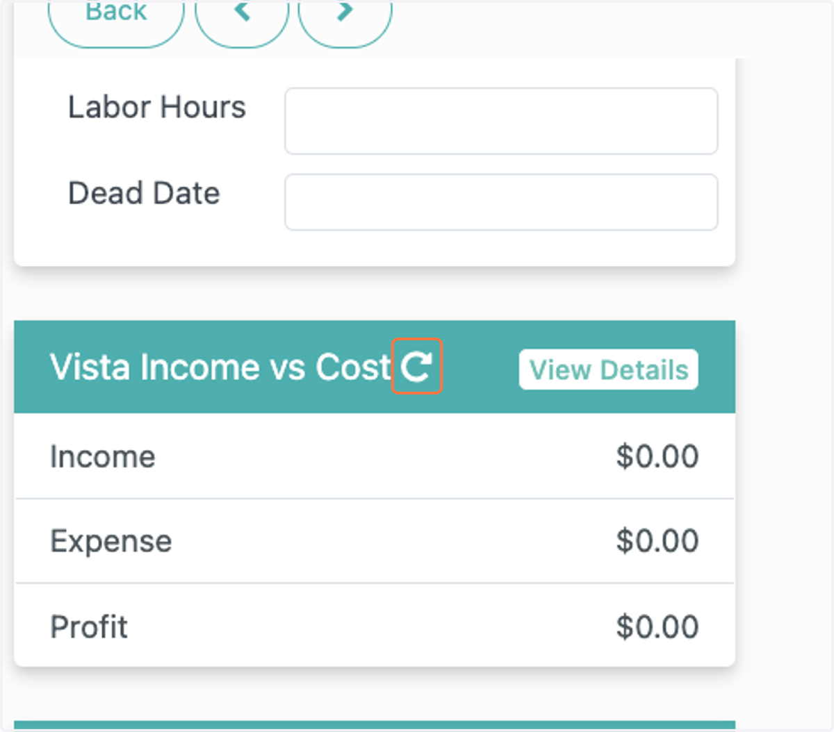 Alternatively, the user can click on the arrow in the Income vs Cost section for the same results.