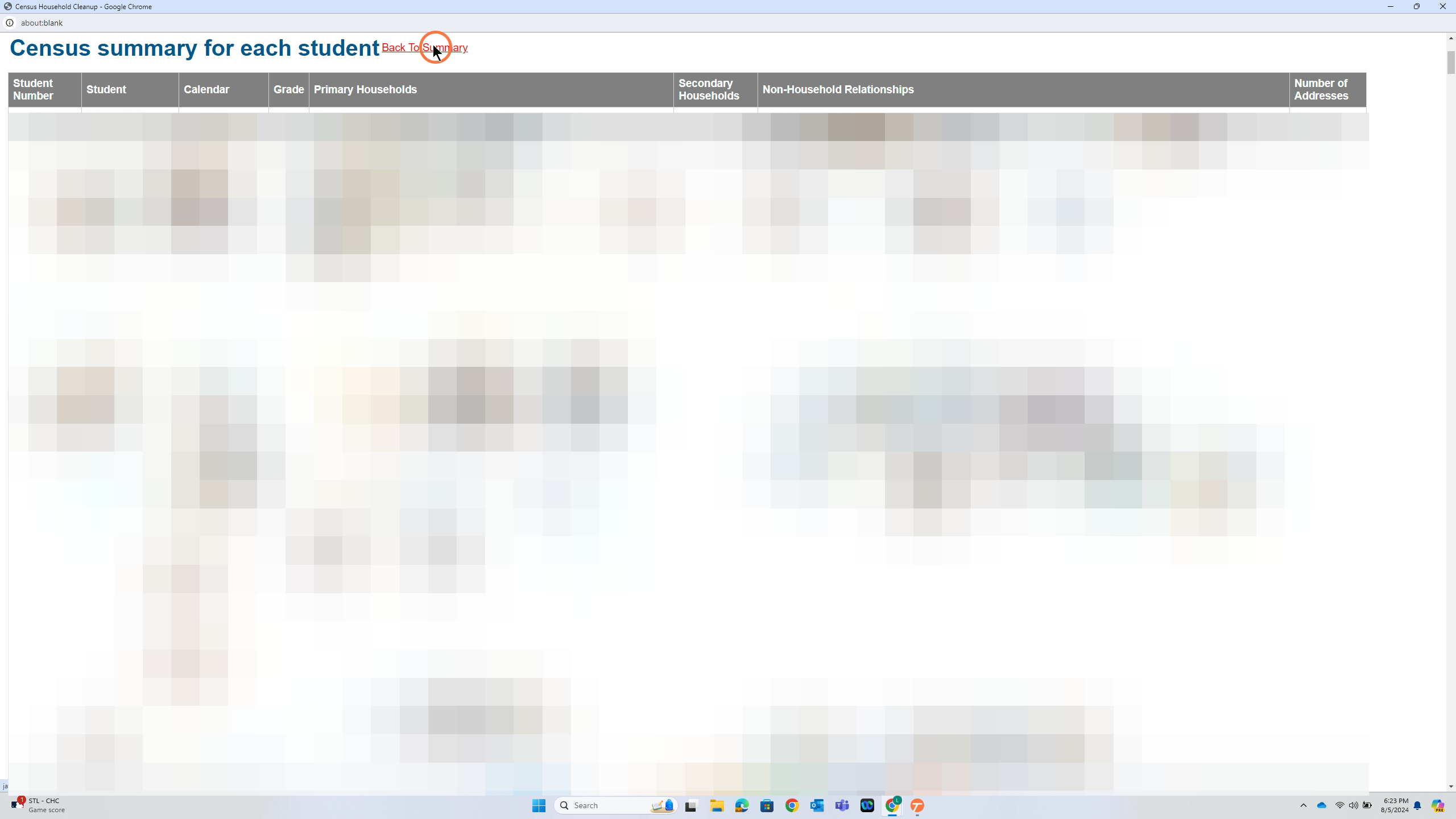 HTML view of the CSV Spreadsheet