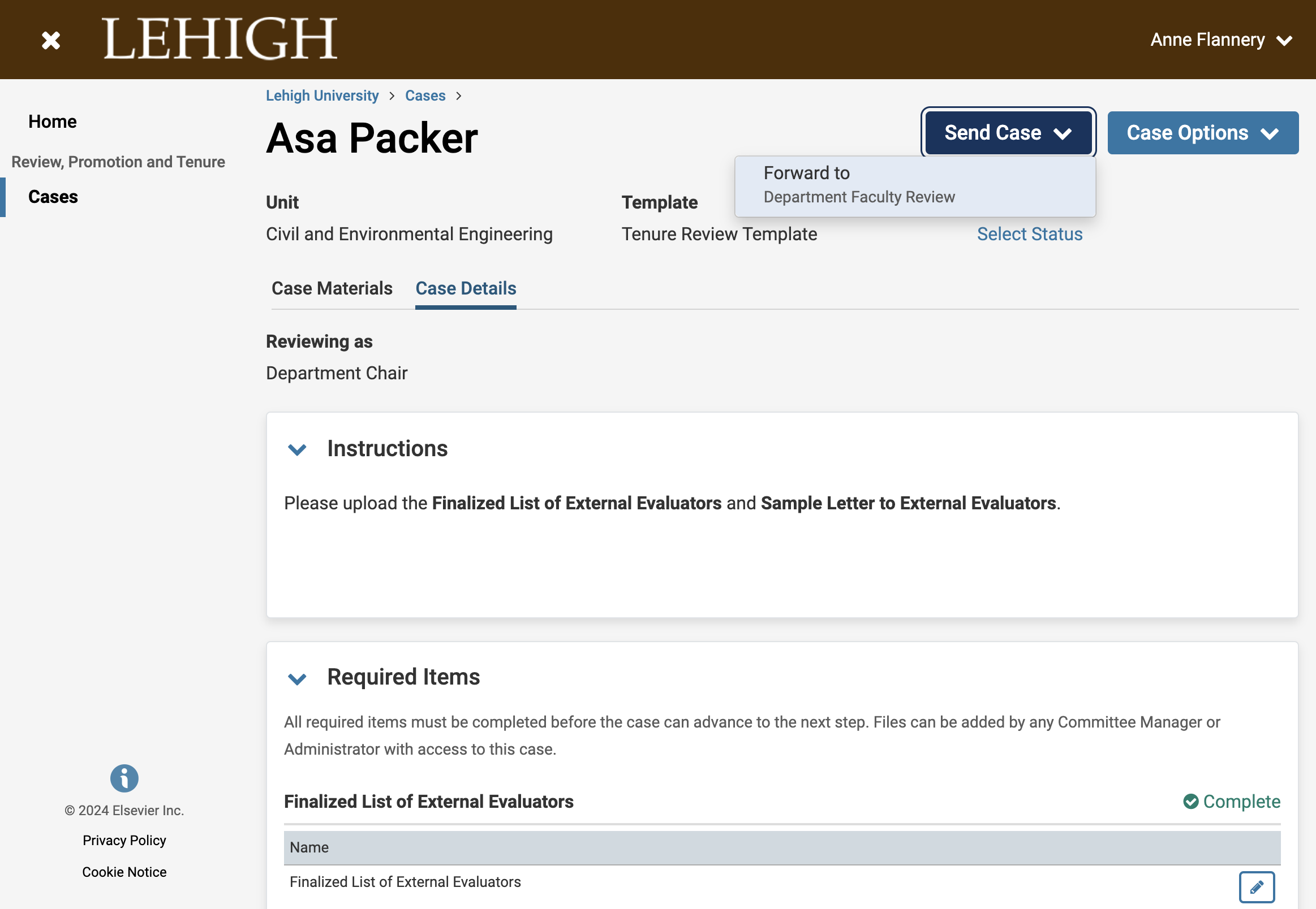 Click on Forward to Department Faculty Review