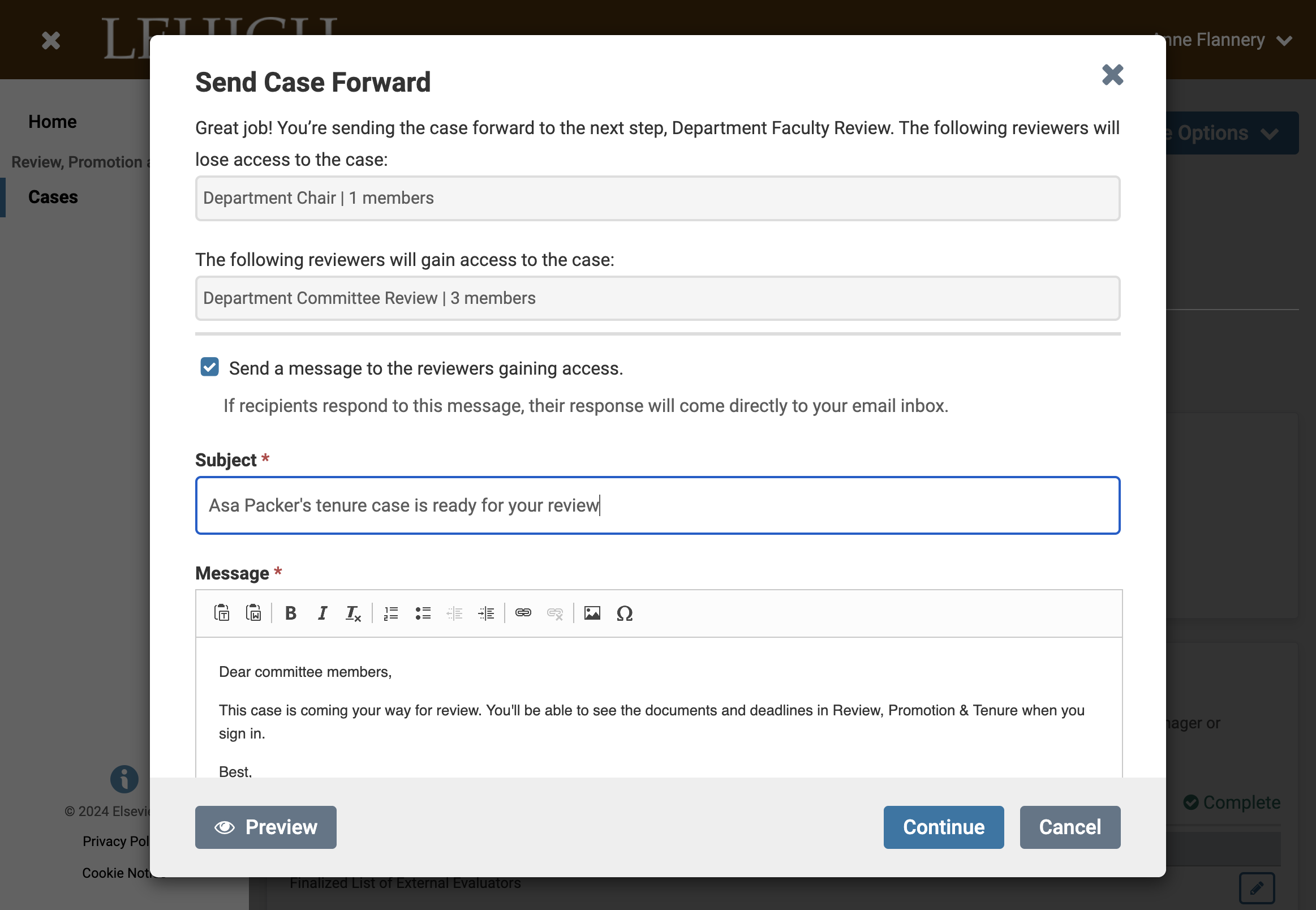 Customize the email notifying faculty members