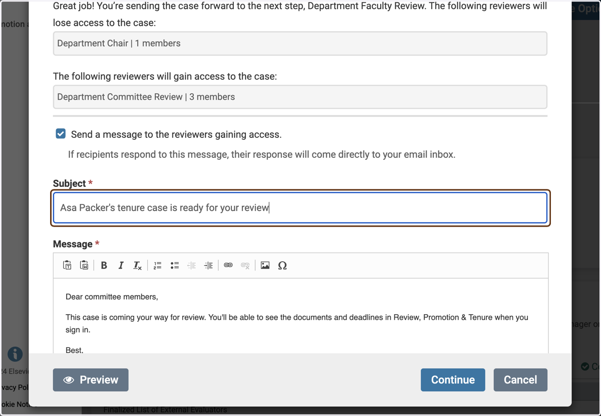 Customize the email notifying faculty members
