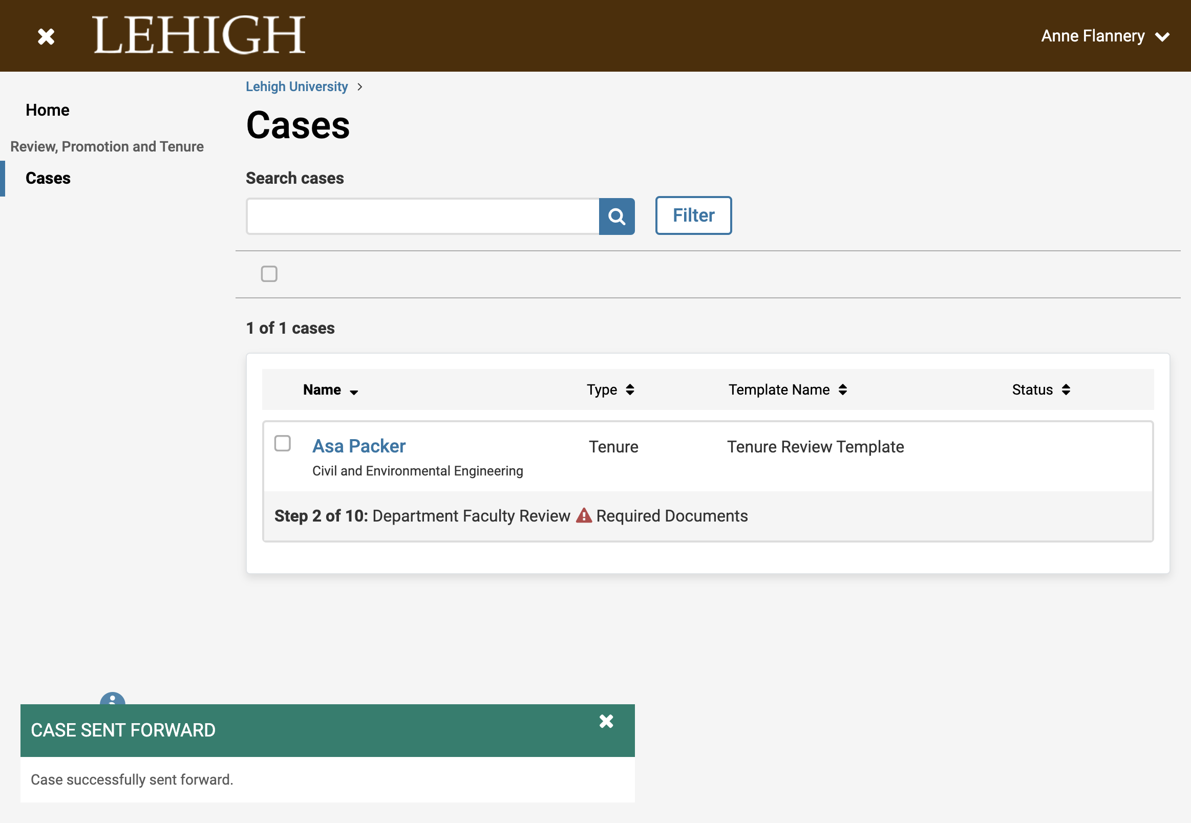 Back in the list of Cases, you'll now see that the case is at Step 2