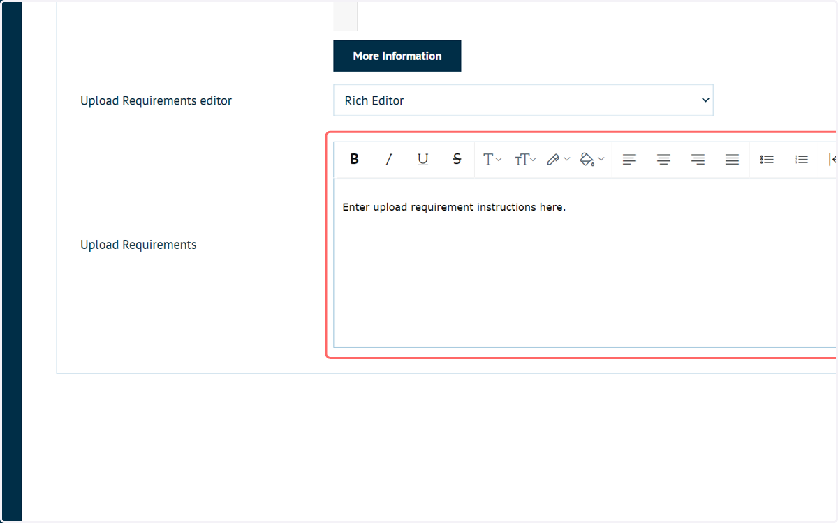 Input text into the Upload Requirements section