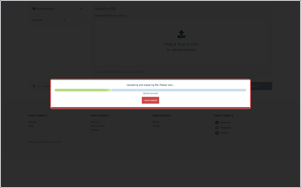 When a file is being uploaded, the user will be presented with a progress bar.
