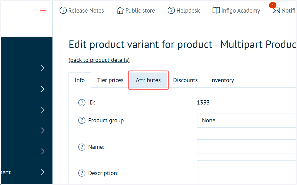 Next we will add some attributes to the product, which will be displayed of the Selected Options section of the multipart product page.