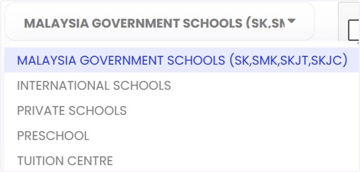 Pilih jenis sekolah di 'School/Instituition Type'.