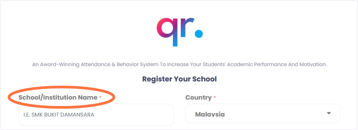 Masukkan nama sekolah di 'School/Institution Name'.