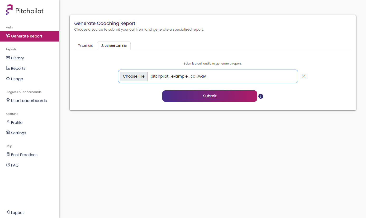 Click Choose File and select the audio file you would like to upload