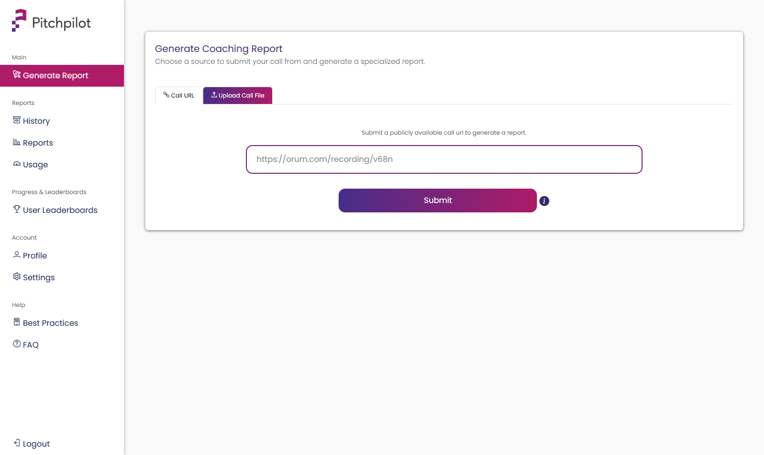 Select the Upload Call File tab