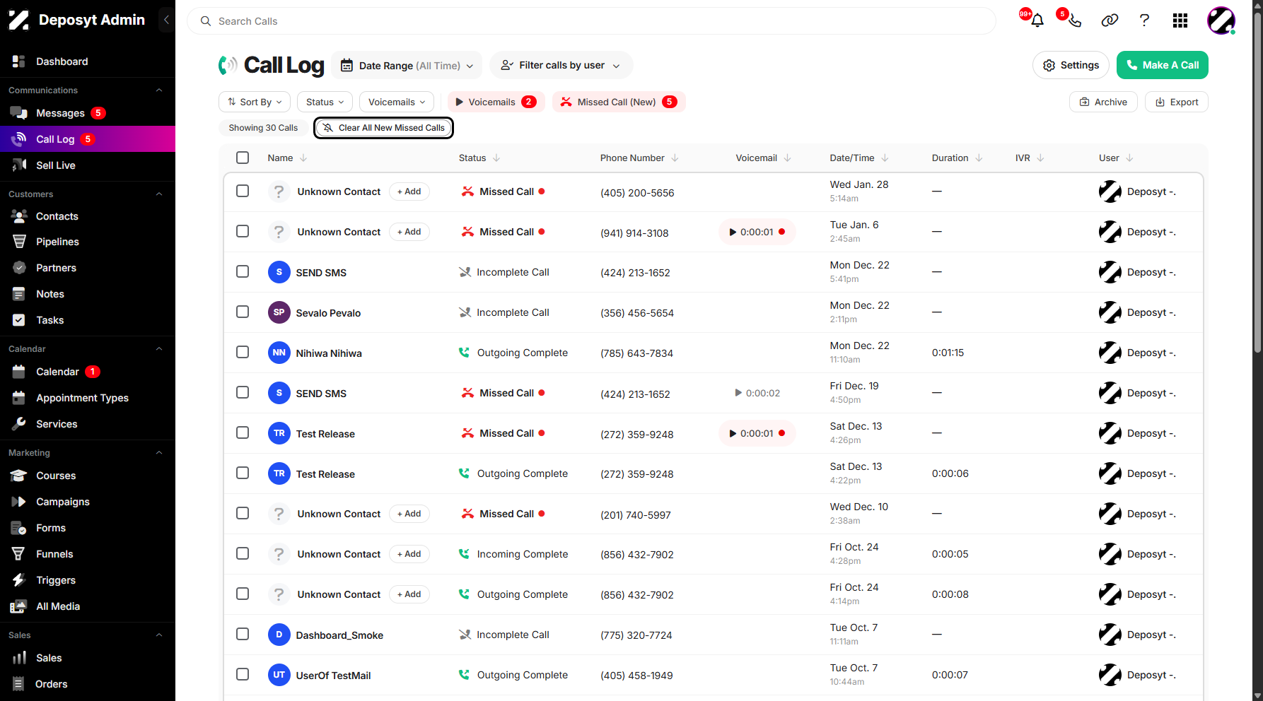 Step 3: Click on Clear All New Missed Calls to remove all new missed call notifications from your Call Log.